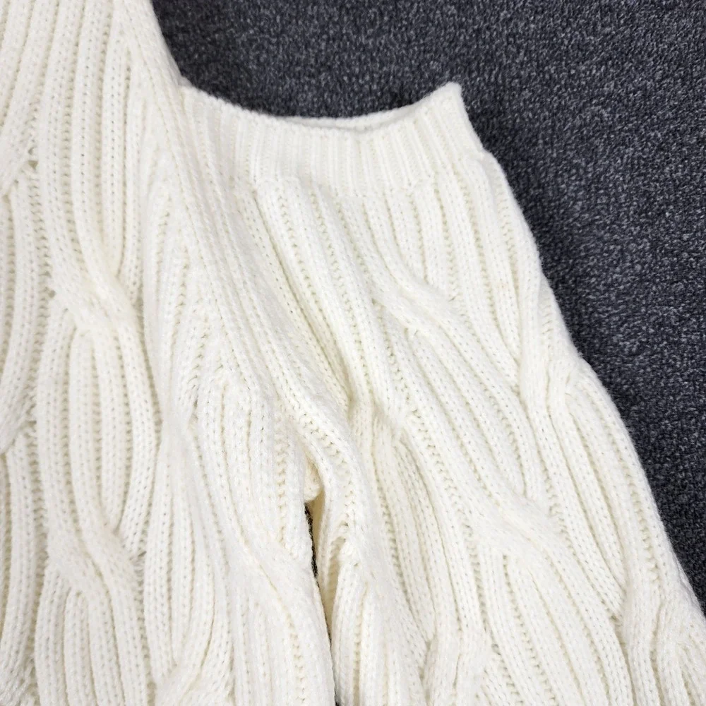 Anthropologie Cold Shoulder Cable Knit Sweater Cream White Wool Blend Small - Picture 3 of 11
